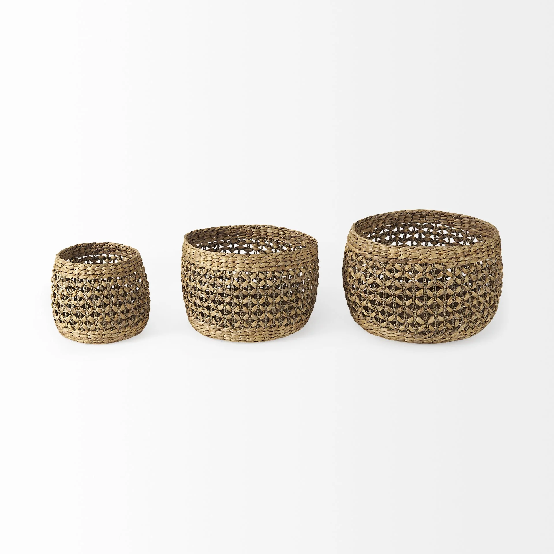 Set of Three Round Wicker Baskets By Homeroots - Image 2