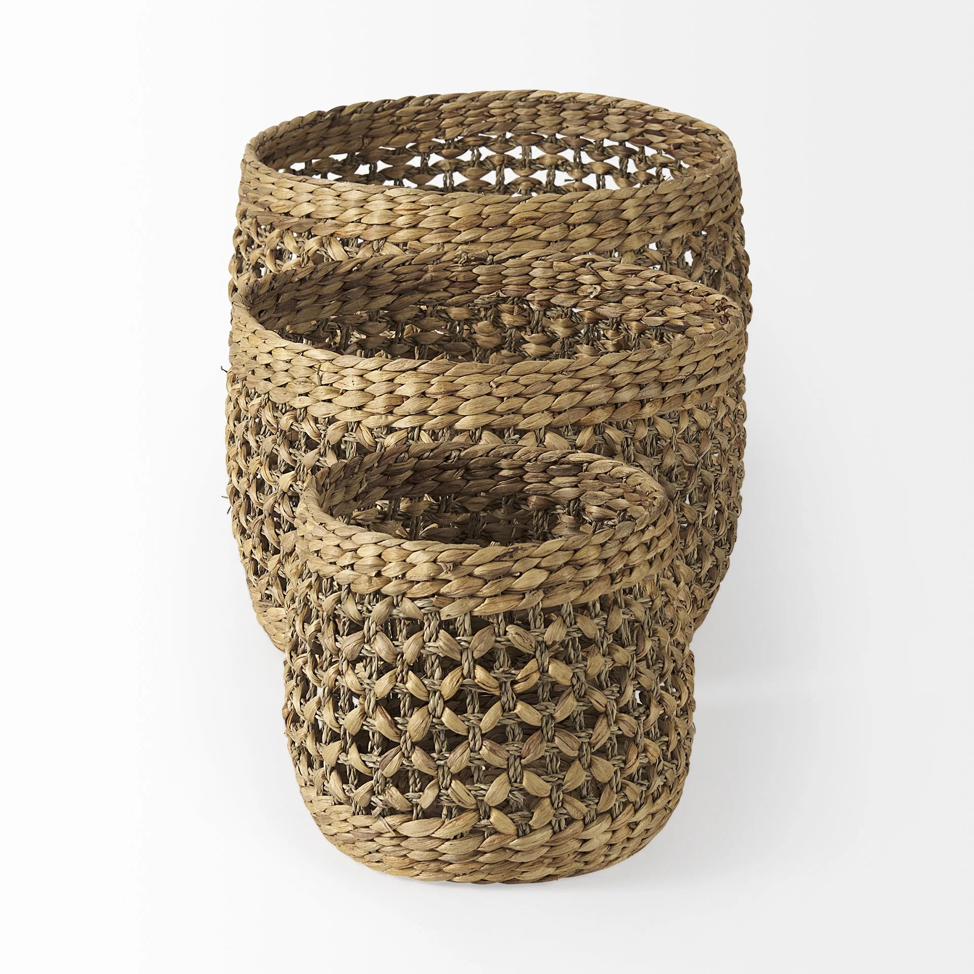 Set of Three Round Wicker Baskets By Homeroots - Image 3