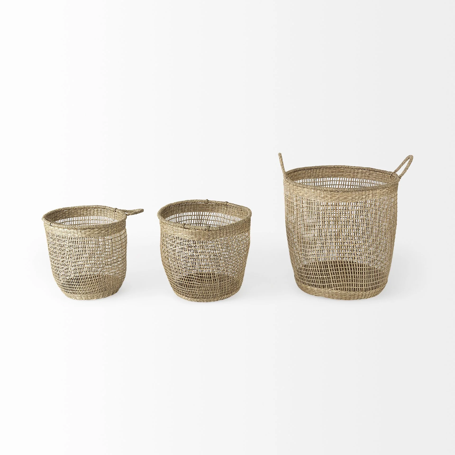 Set of Three Round Wicker Storage Baskets By Homeroots - Image 2