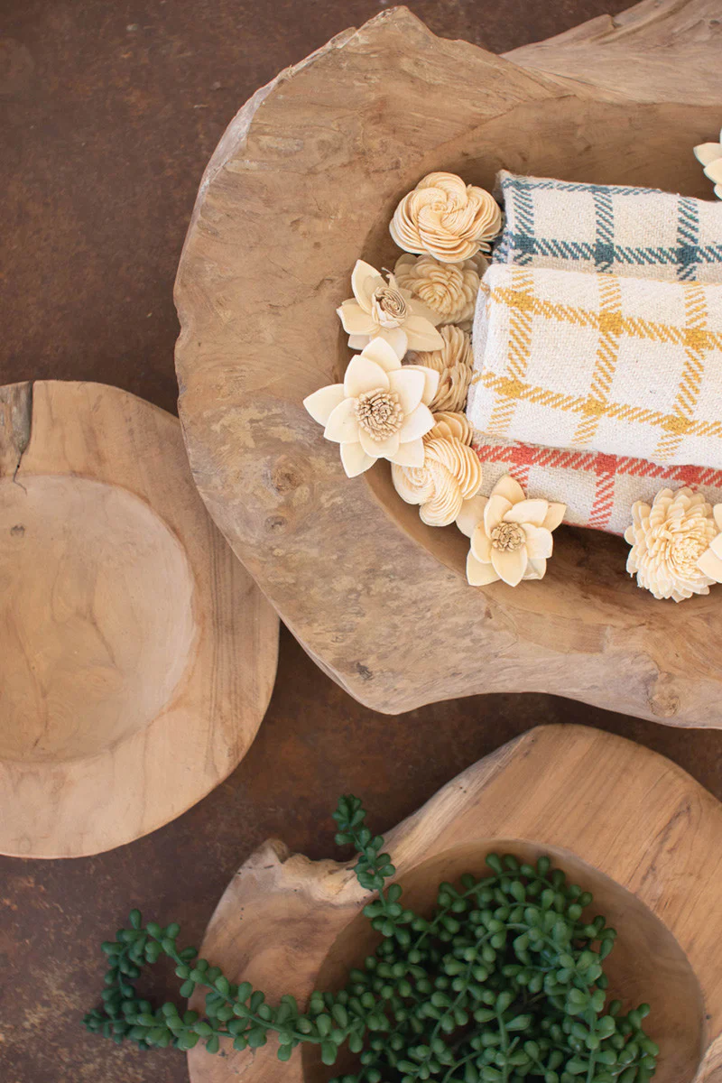 Set Of Three Rustic Teak Bowls By Kalalou - Image 2