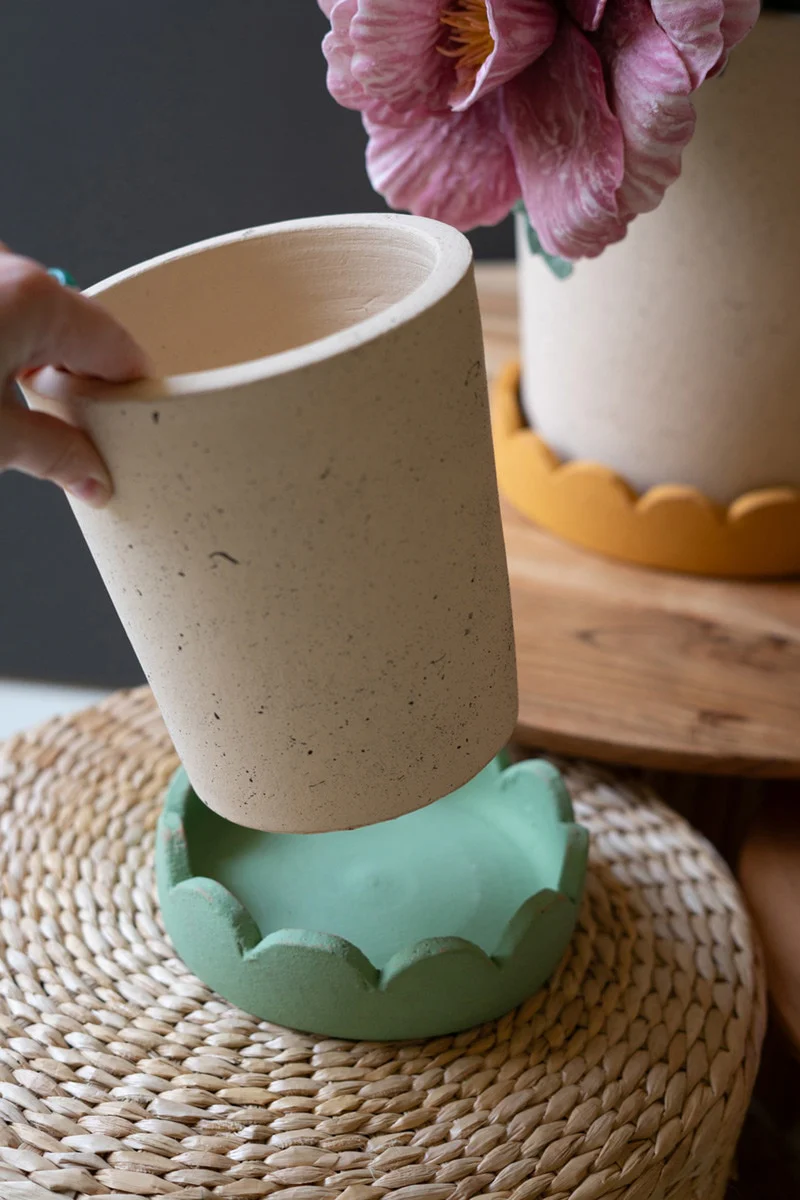 Set Of Three Scalloped Clay Planters By Kalalou - Image 3