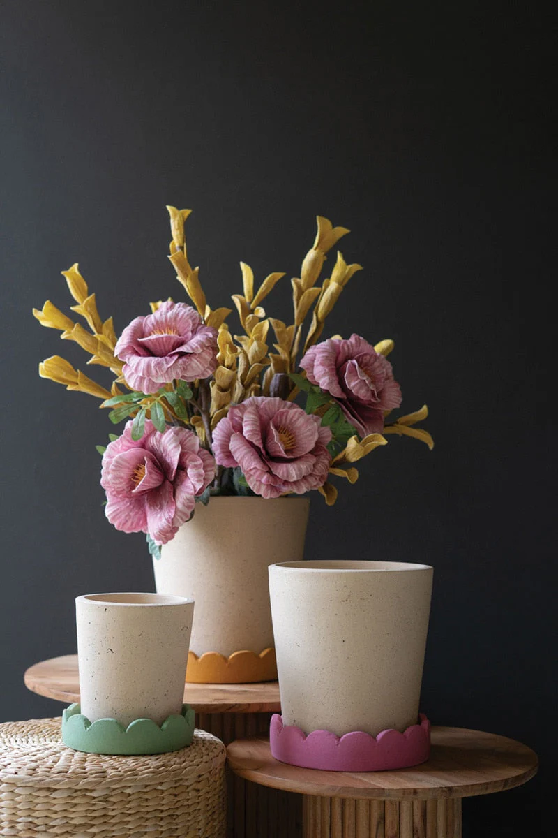 Set Of Three Scalloped Clay Planters By Kalalou - Image 5