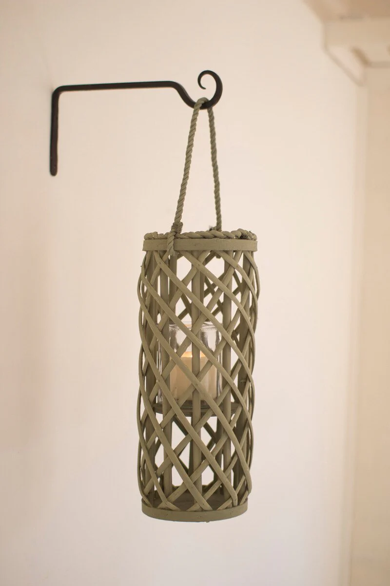 Set Of Three Short Willow Lanterns With Glass Inserts - One Each Color By Kalalou - Image 2