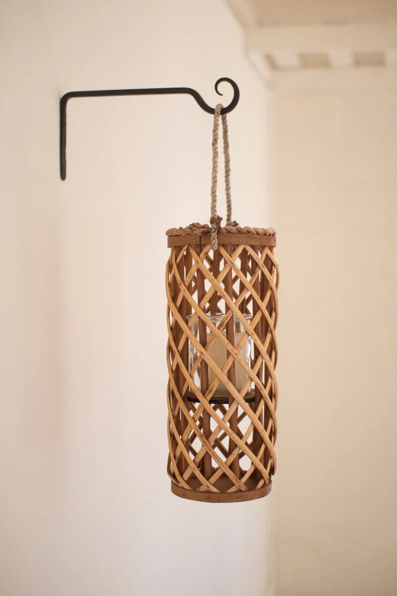 Set Of Three Short Willow Lanterns With Glass Inserts - One Each Color By Kalalou - Image 3
