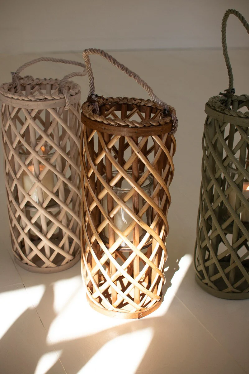 Set Of Three Short Willow Lanterns With Glass Inserts - One Each Color By Kalalou - Image 4