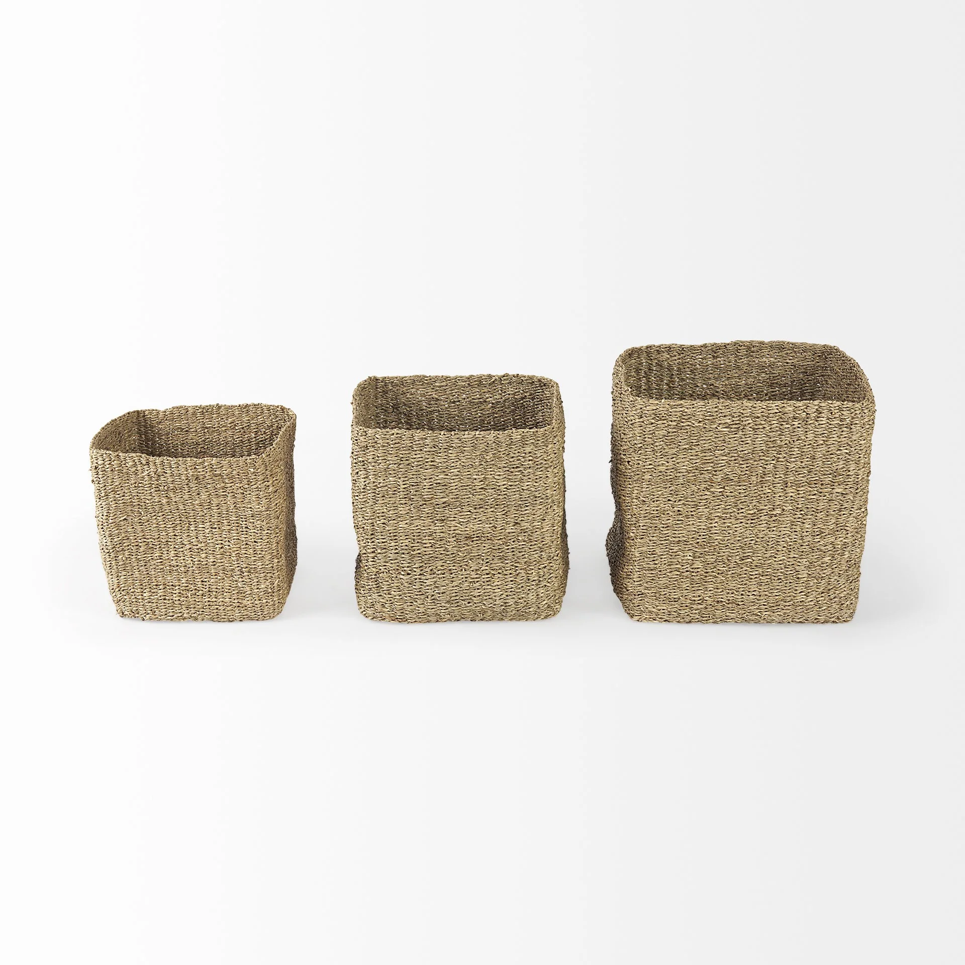 Set of Three Square Wicker Storage Baskets By Homeroots - Image 2
