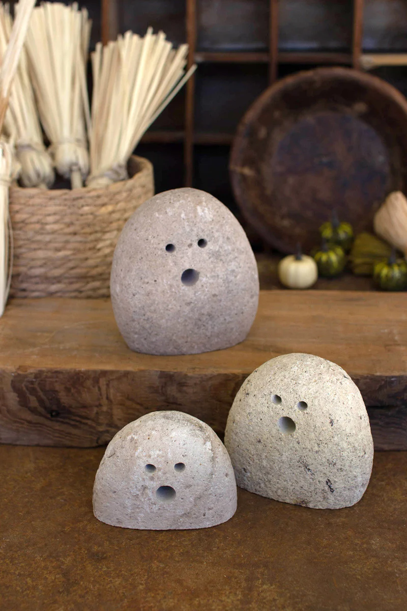 Set Of Three Tabletop River Rock Ghosts By Kalalou - Image 2