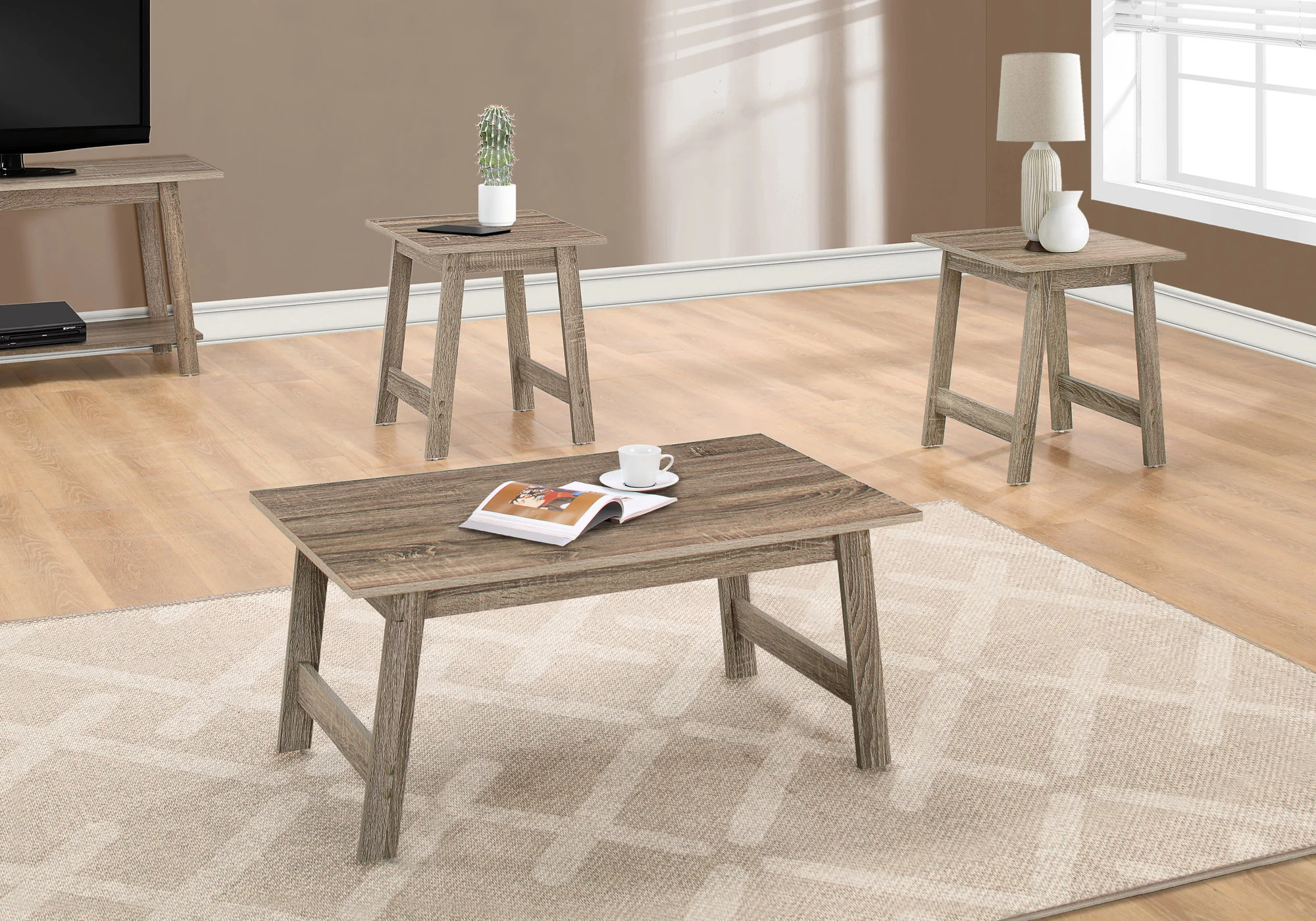 Set of Three Taupe Coffee Table By Homeroots - Image 7