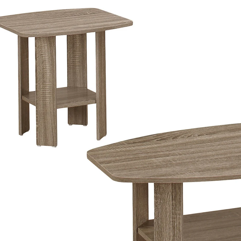 Set of Three Taupe Coffee Table With Shelf By Homeroots - Image 5