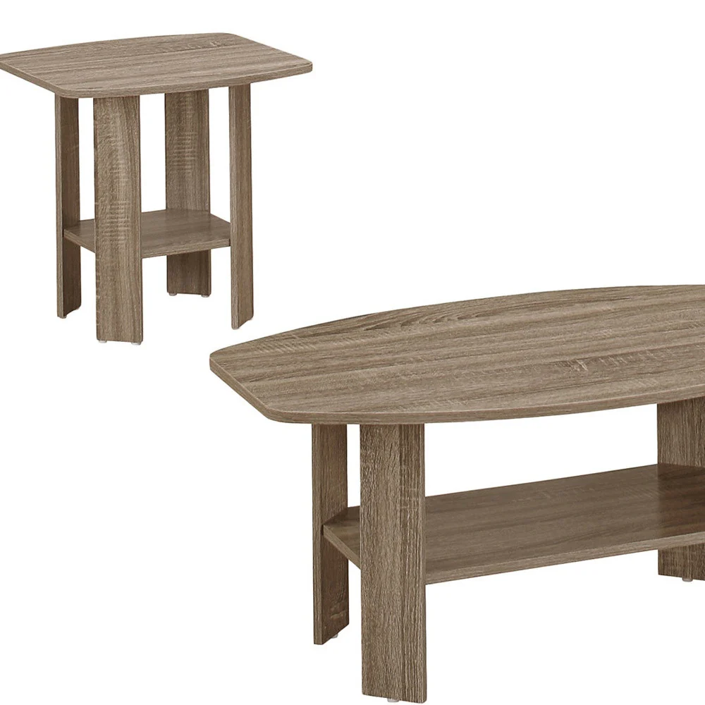 Set of Three Taupe Coffee Table With Shelf By Homeroots - Image 6