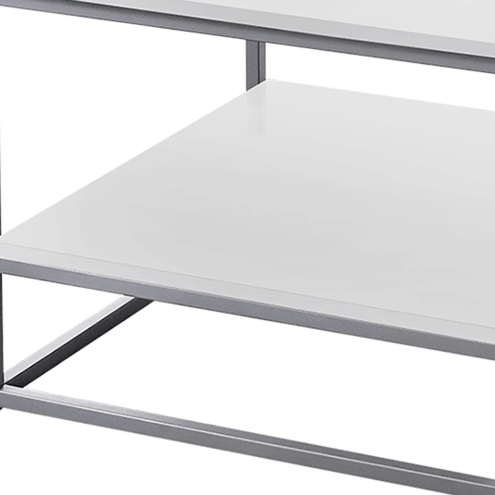 Set of Three White And Silver Metal Coffee Table With Shelf By Homeroots - Image 3