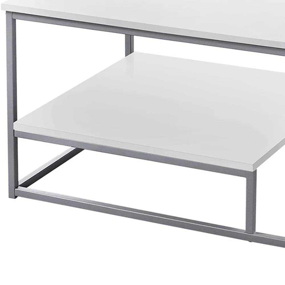 Set of Three White And Silver Metal Coffee Table With Shelf By Homeroots - Image 4