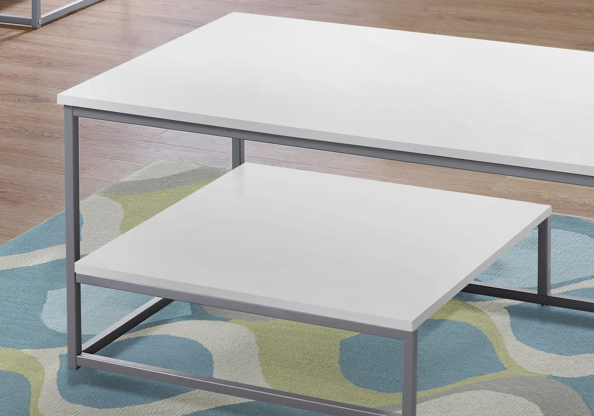 Set of Three White And Silver Metal Coffee Table With Shelf By Homeroots - Image 5