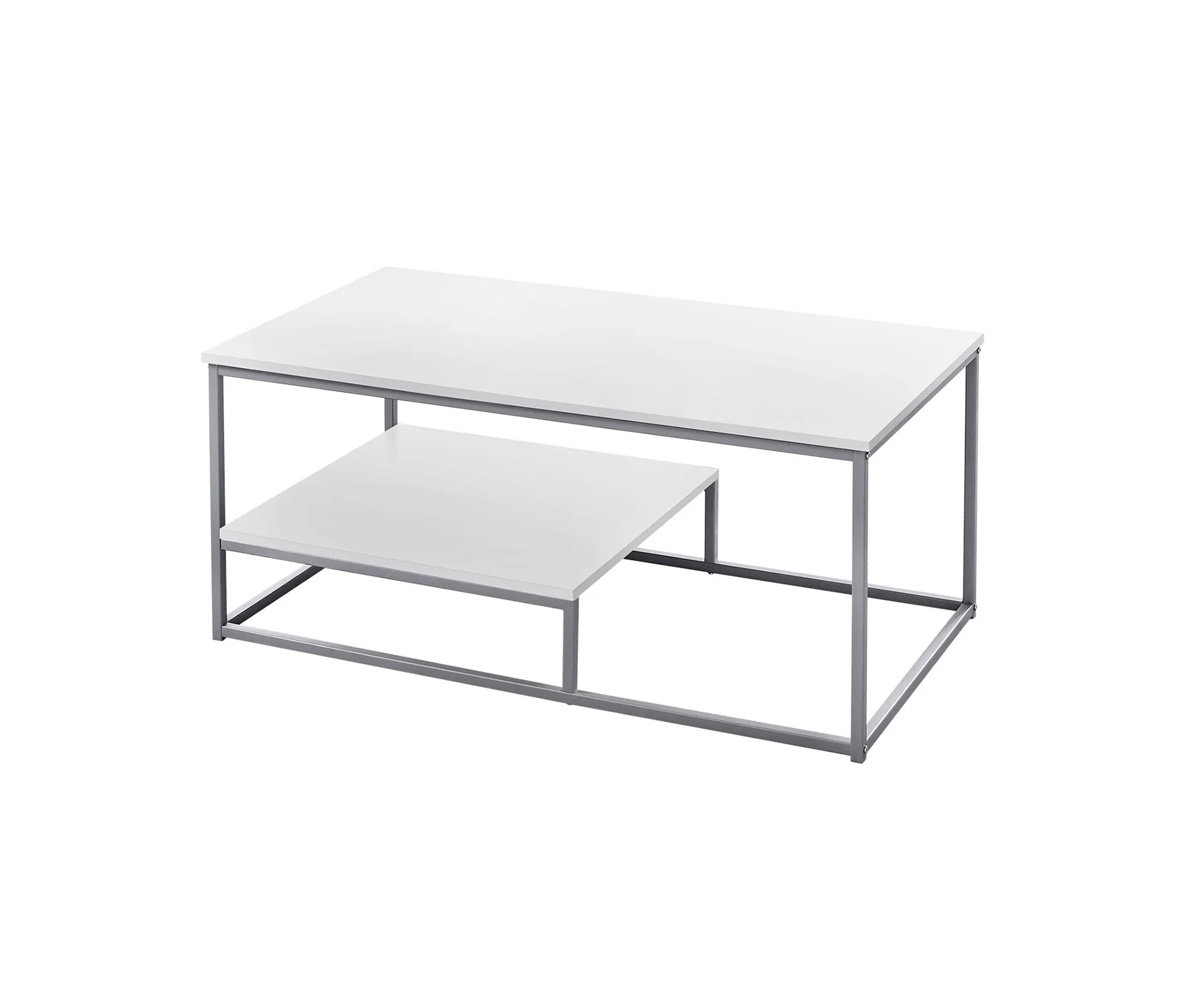Set of Three White And Silver Metal Coffee Table With Shelf By Homeroots - Image 6