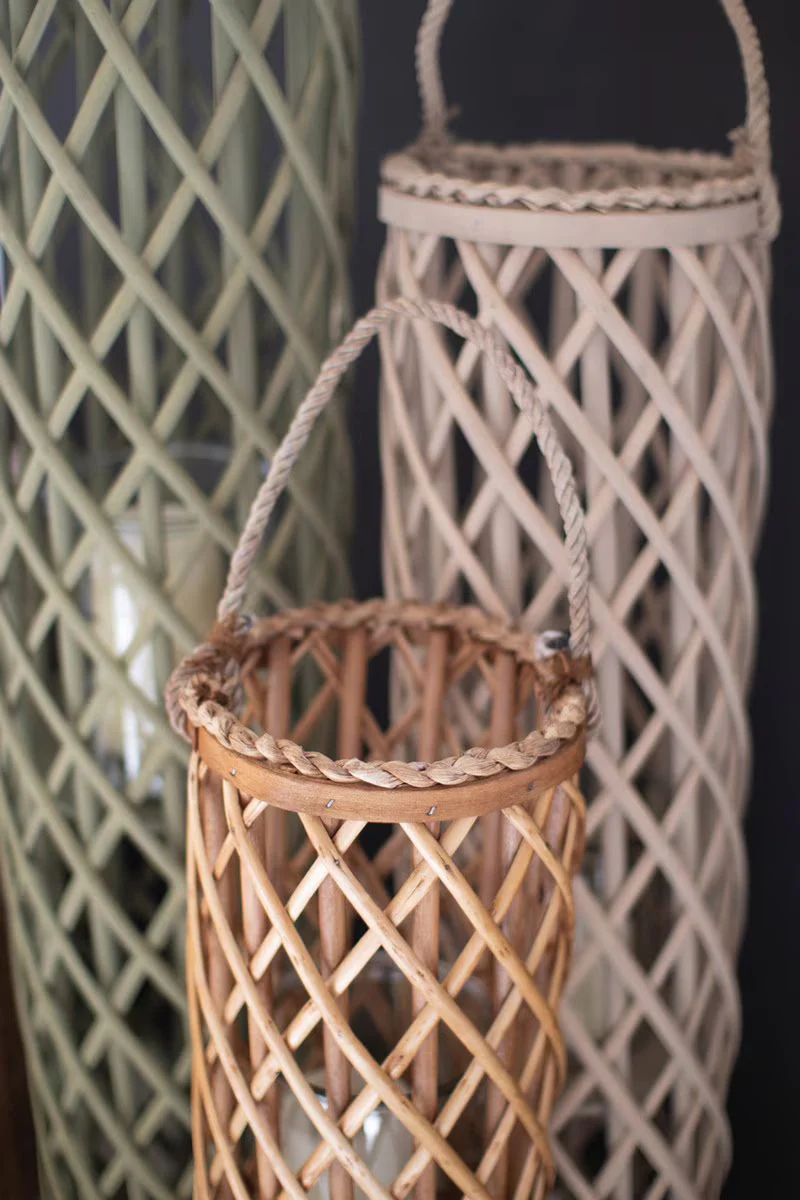 Set Of Three Willow Lanterns With Glass Inserts - One Each By Kalalou - Image 2