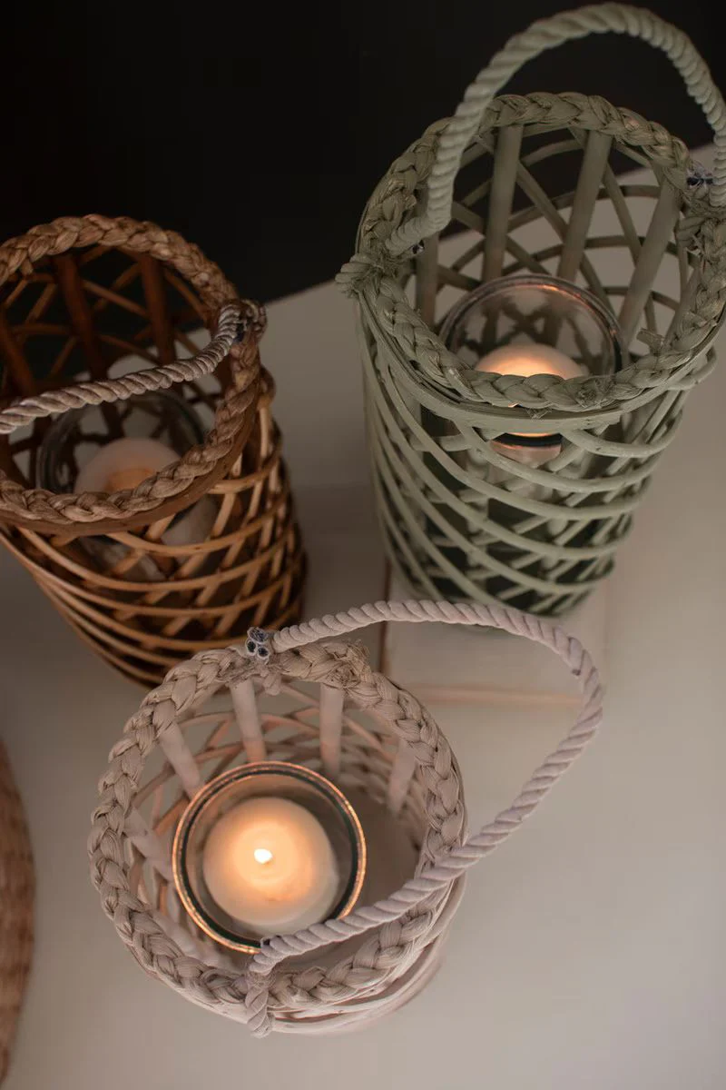 Set Of Three Willow Lanterns With Glass Inserts - One Each By Kalalou - Image 3