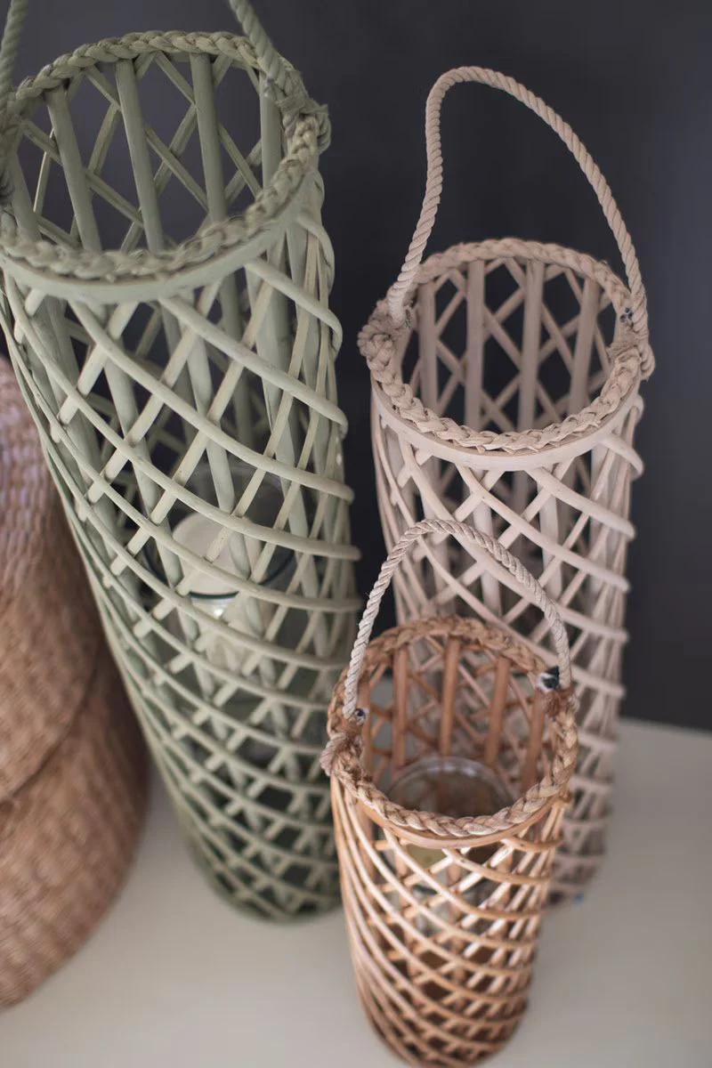 Set Of Three Willow Lanterns With Glass Inserts - One Each By Kalalou - Image 4