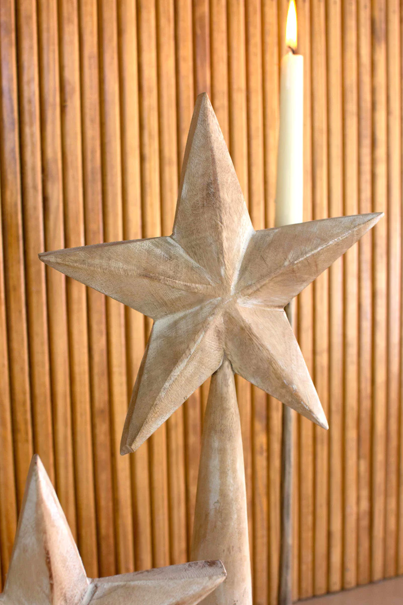 Set Of Three Wooden Table Top Stars - Whitewash By Kalalou - Image 3