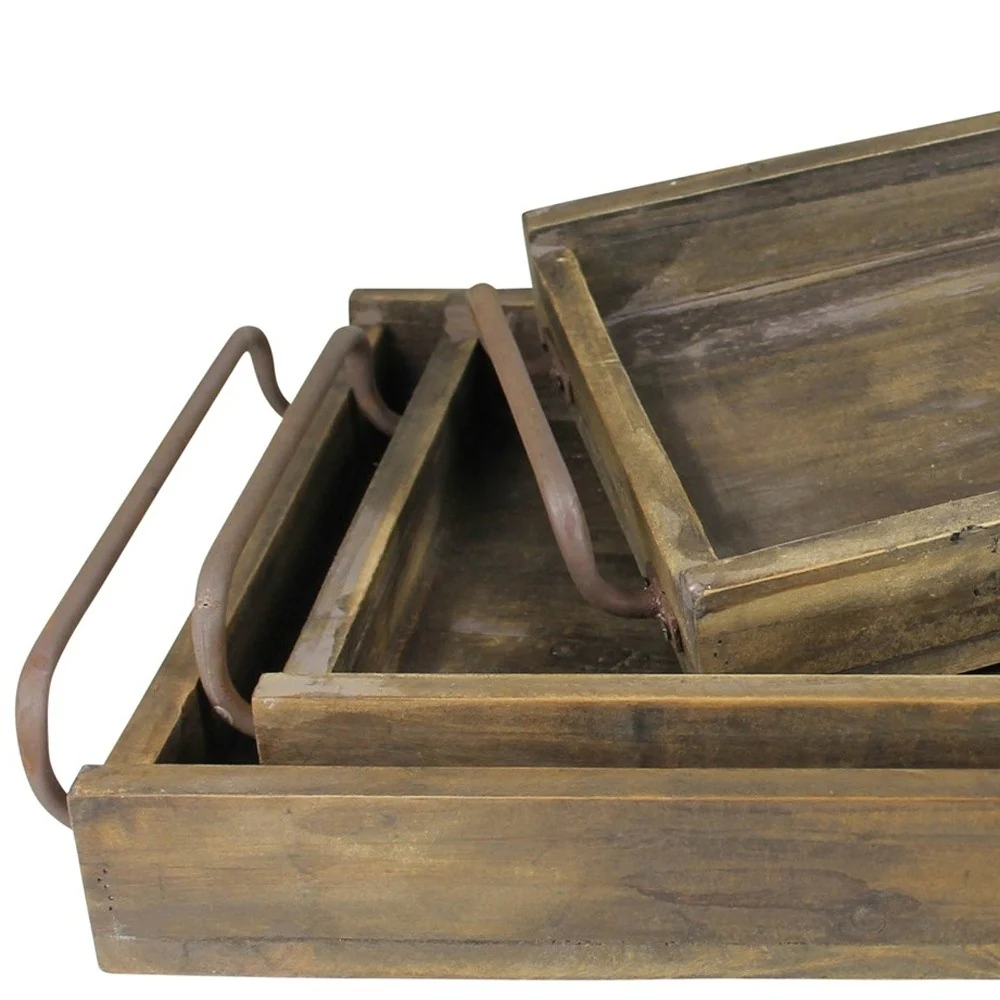 Set Of Three Wooden Trays By Homeroots - Image 3