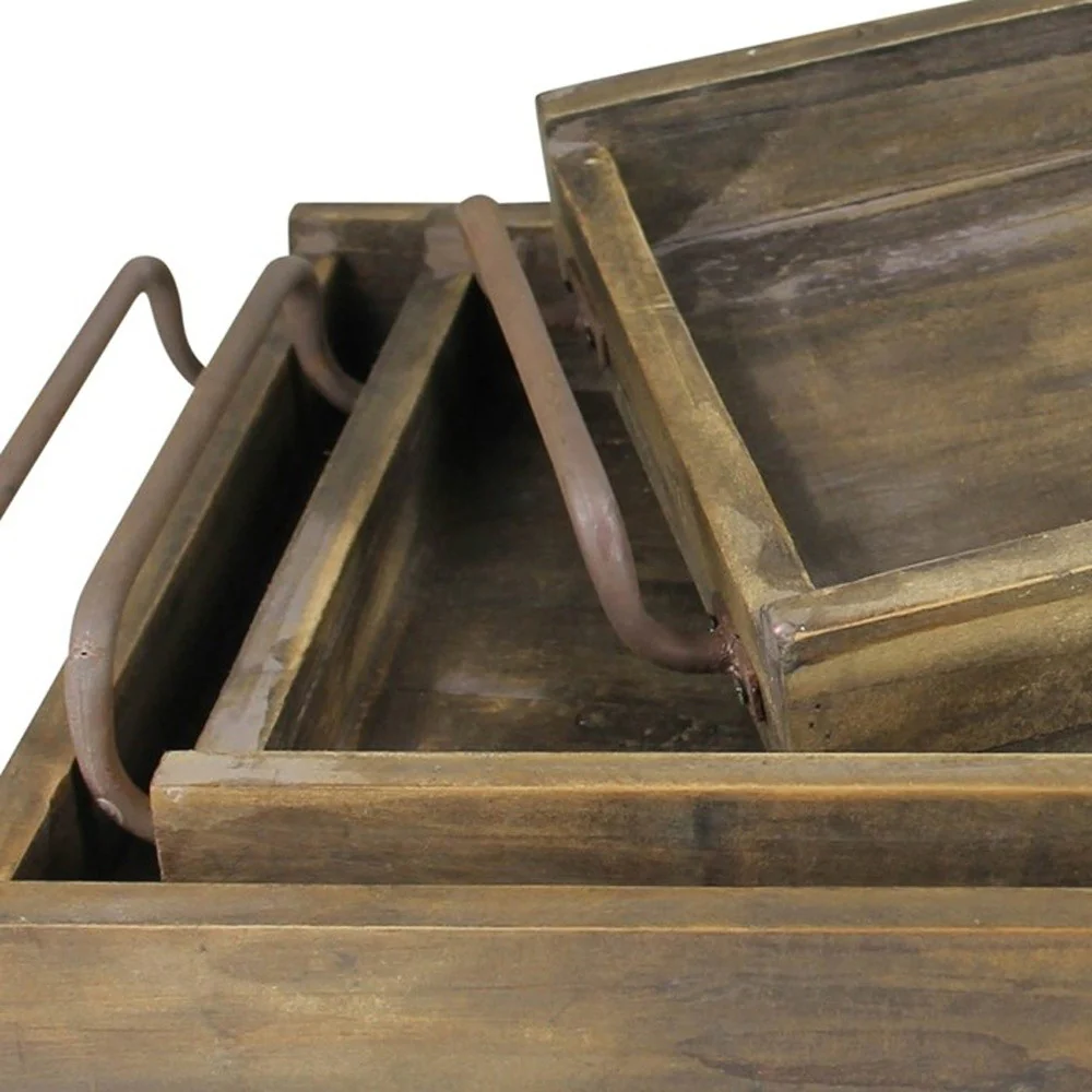 Set Of Three Wooden Trays By Homeroots - Image 4