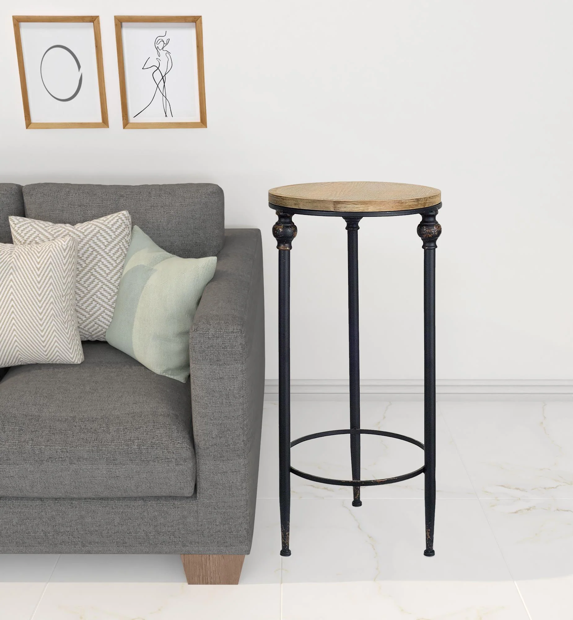 Set Of Two 12" Black And Brown Solid Wood Round End Tables By Homeroots - Image 3
