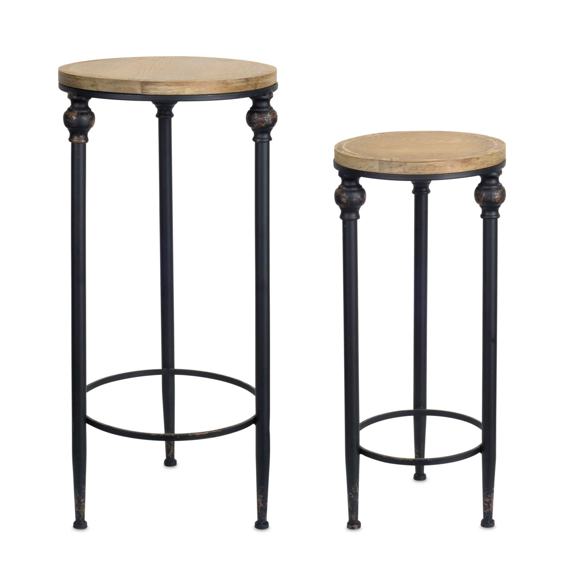 Set Of Two 12" Black And Brown Solid Wood Round End Tables By Homeroots - Image 4
