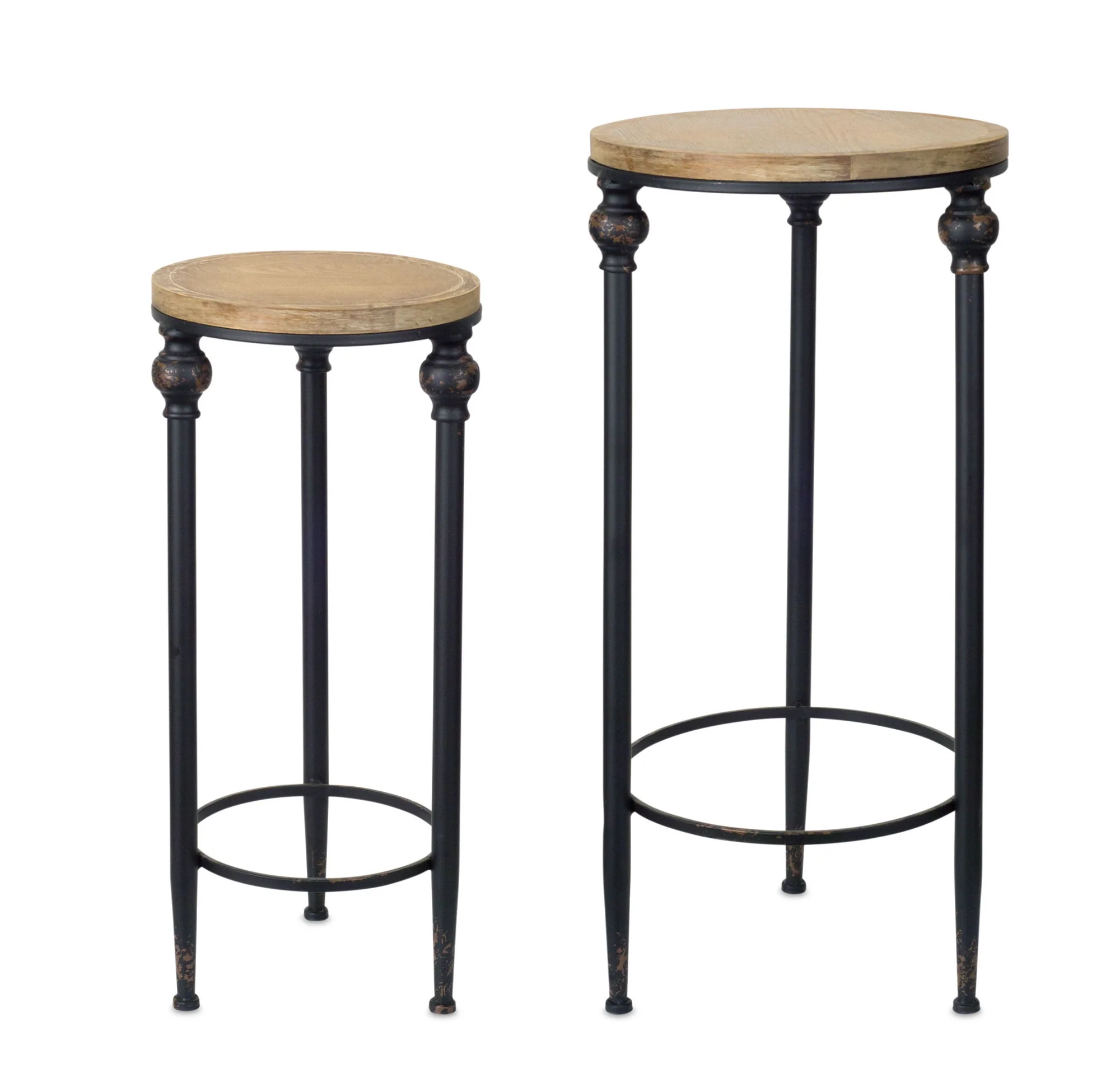 Set Of Two 12" Black And Brown Solid Wood Round End Tables By Homeroots - Image 5