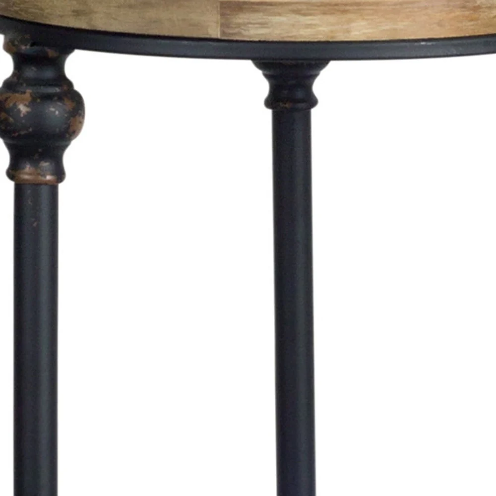 Set Of Two 12" Black And Brown Solid Wood Round End Tables By Homeroots - Image 6