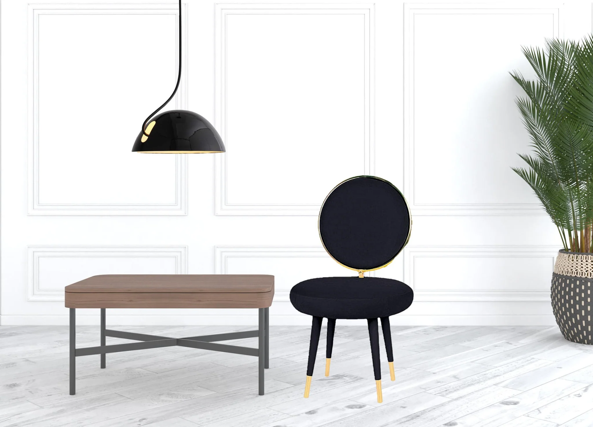 Set Of Two 21" Black Velvet And Black And Gold Solid Color Side Chair By Homeroots - Image 3