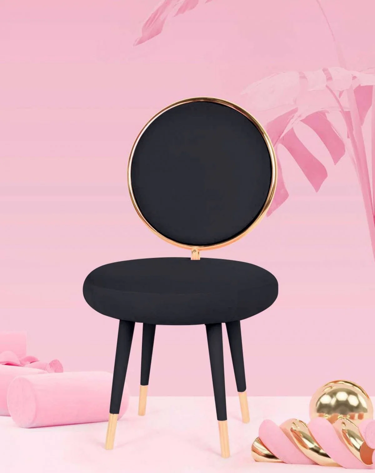 Set Of Two 21" Black Velvet And Black And Gold Solid Color Side Chair By Homeroots - Image 5