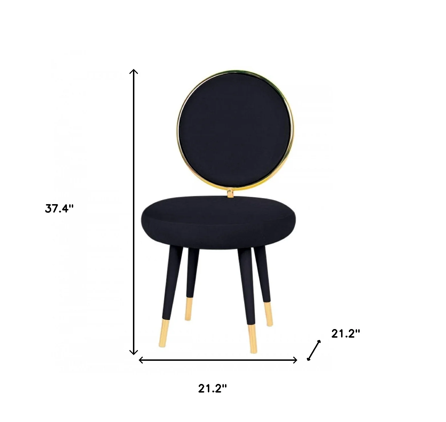 Set Of Two 21" Black Velvet And Black And Gold Solid Color Side Chair By Homeroots - Image 6