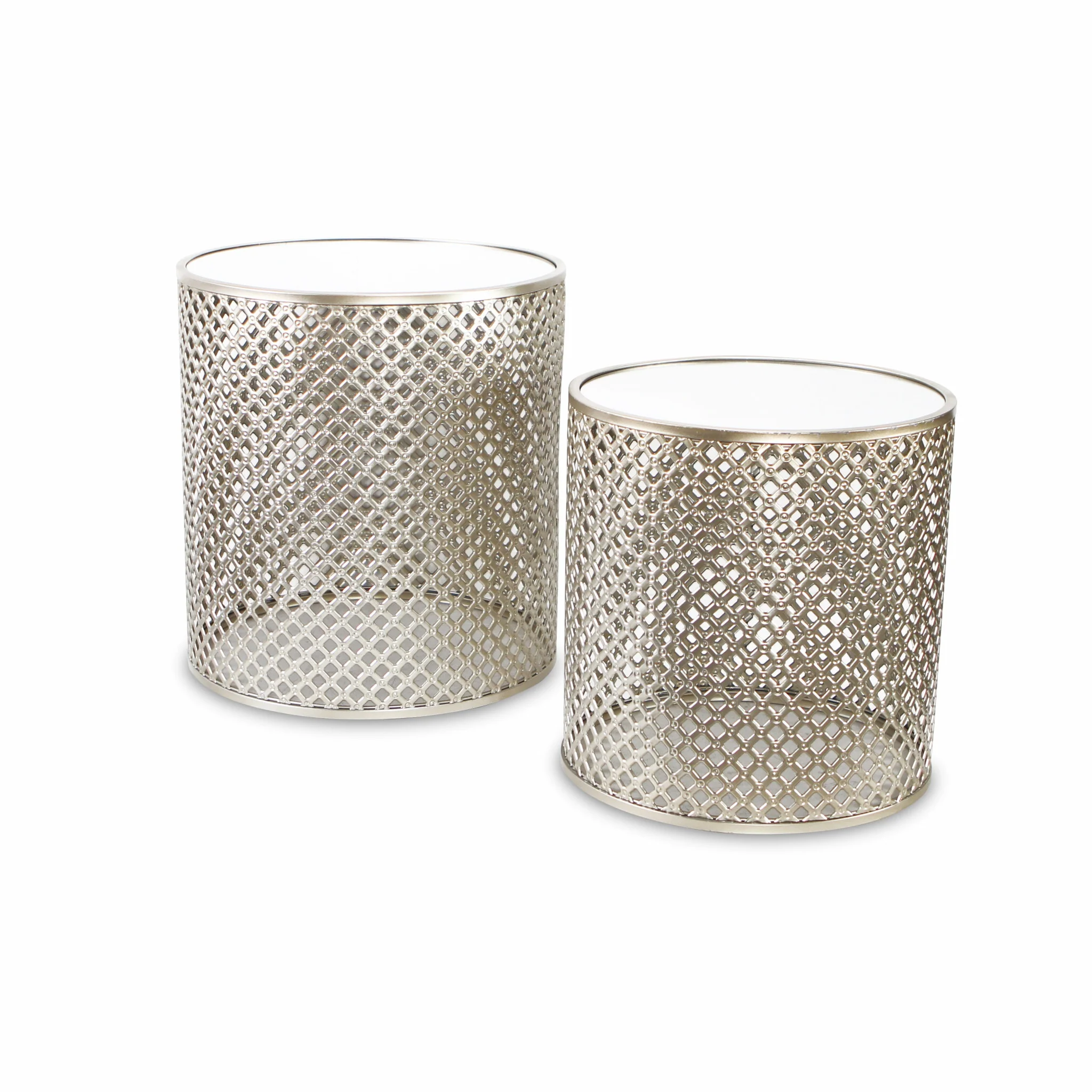 Set Of Two 21" Silver And White Mirrored And Steel Round Nested Tables By Homeroots - Image 4