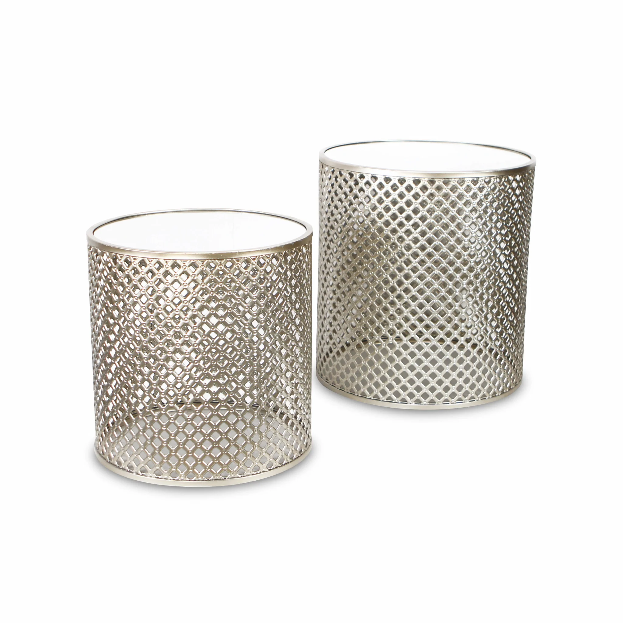 Set Of Two 21" Silver And White Mirrored And Steel Round Nested Tables By Homeroots - Image 5