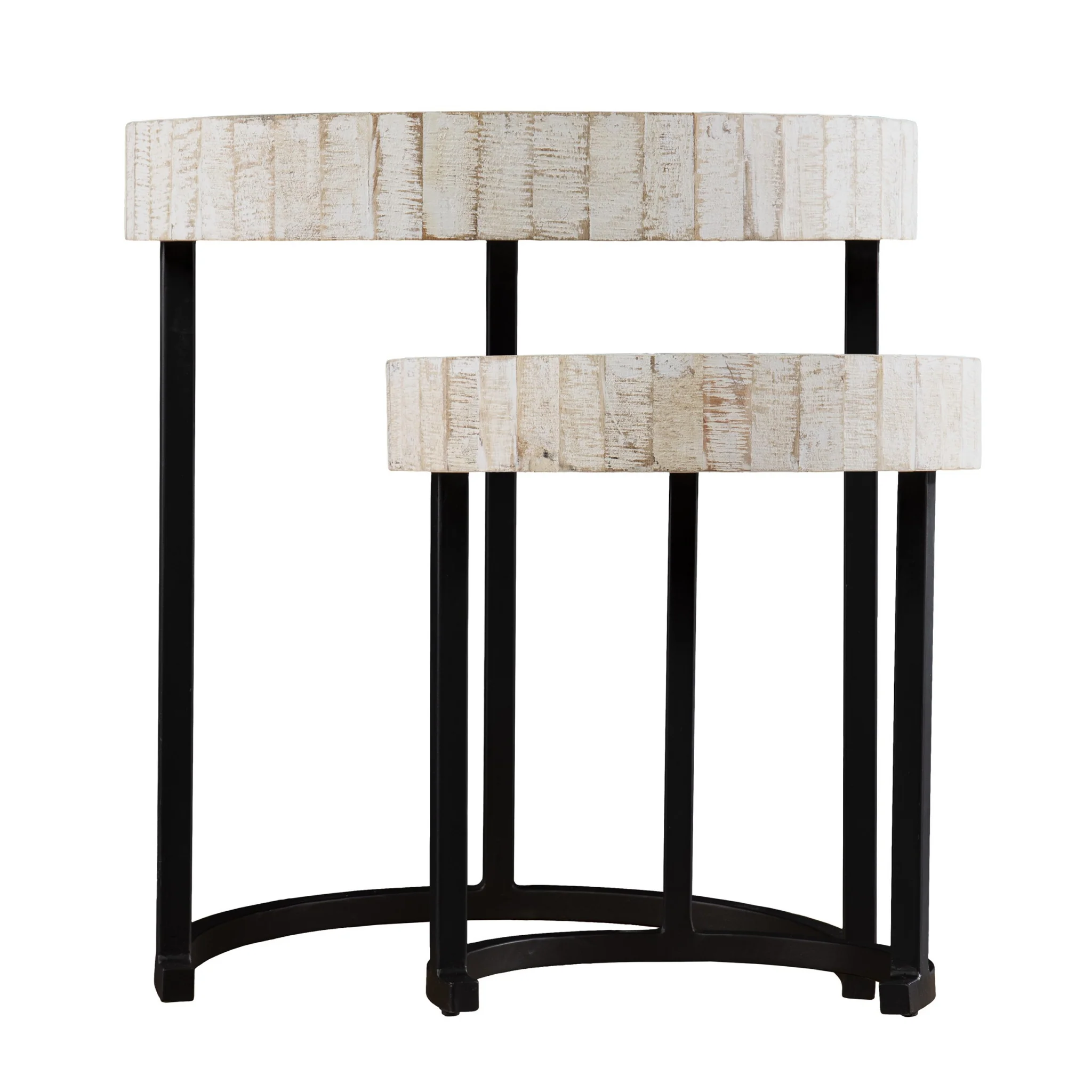 Set Of Two 21" White Solid Wood And Iron Round Nested Tables By Homeroots - Image 2