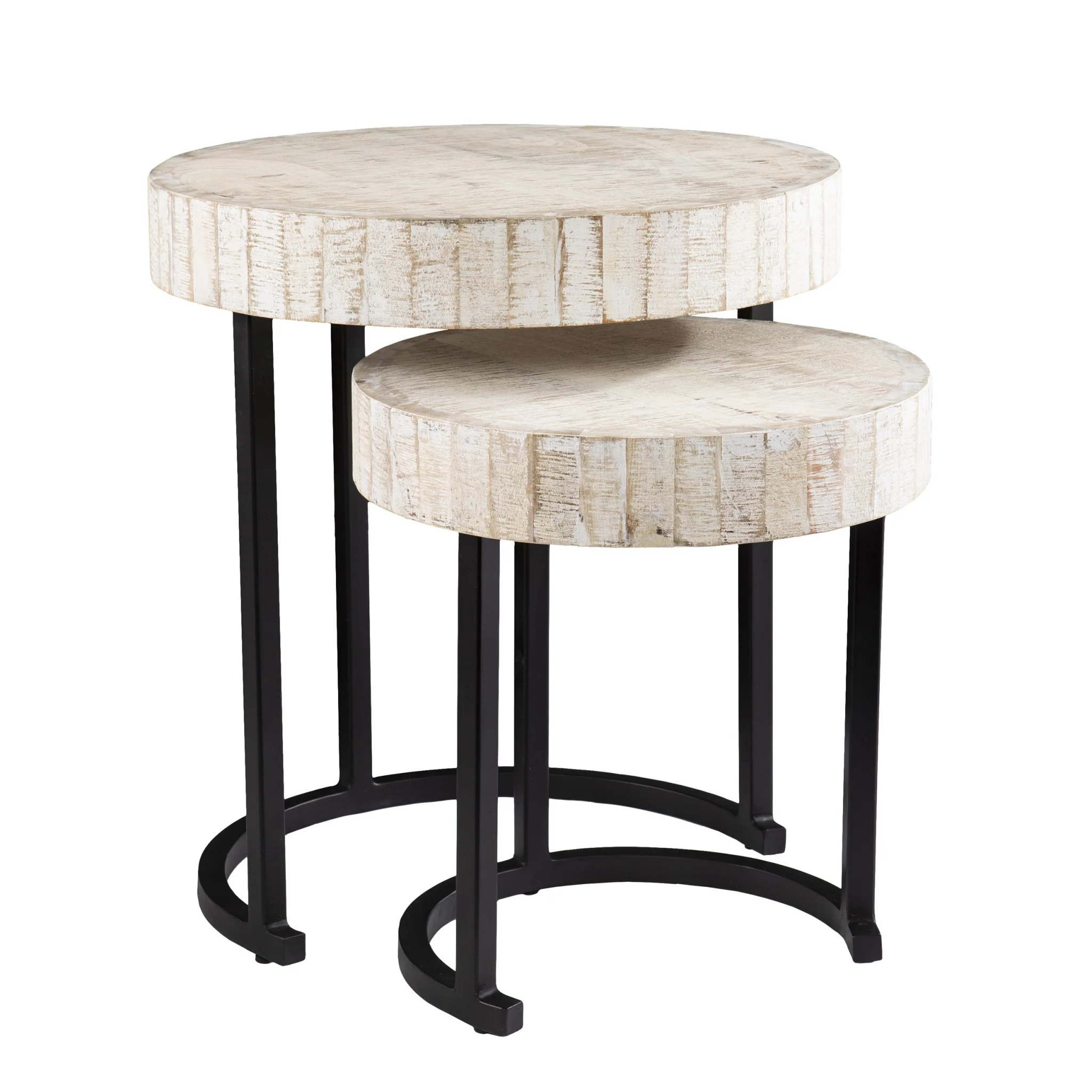 Set Of Two 21" White Solid Wood And Iron Round Nested Tables By Homeroots - Image 3