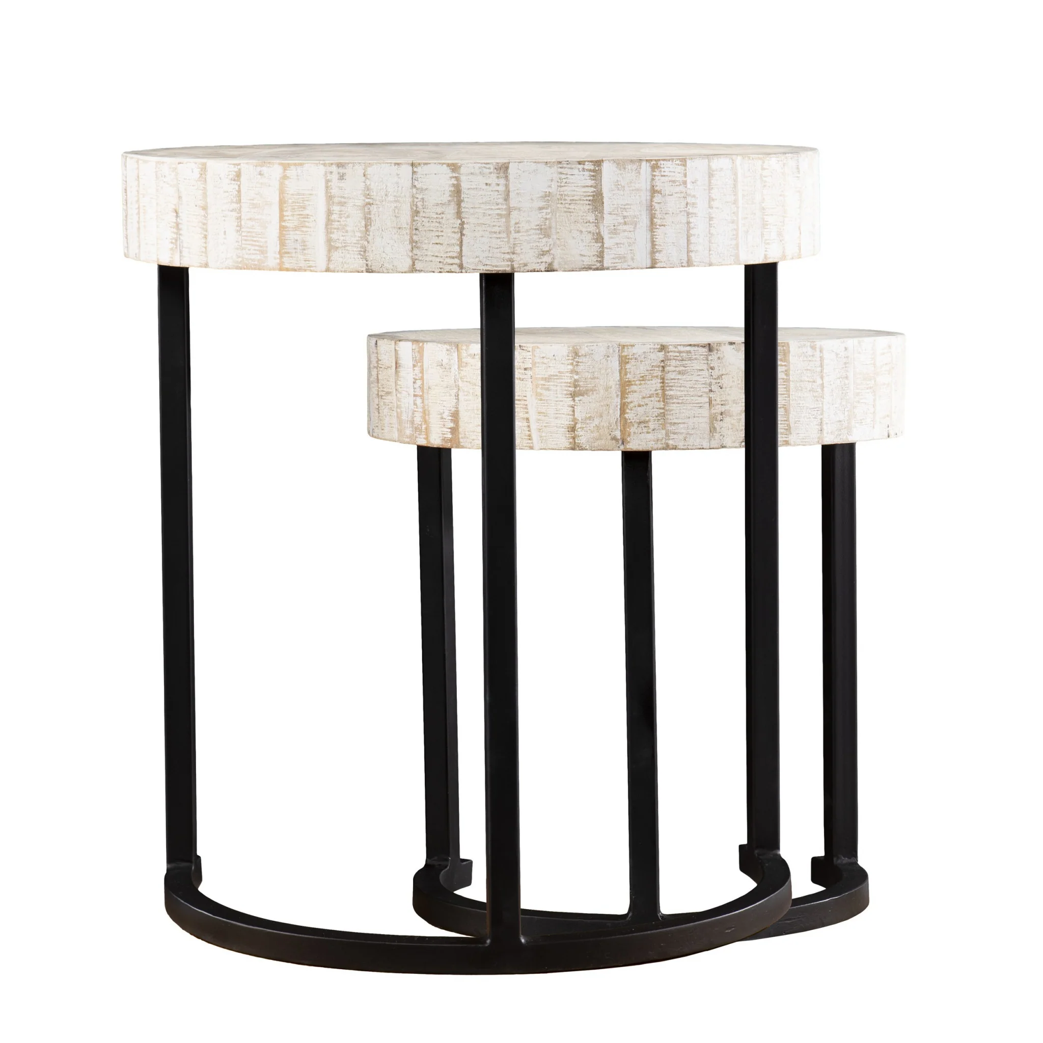 Set Of Two 21" White Solid Wood And Iron Round Nested Tables By Homeroots - Image 4