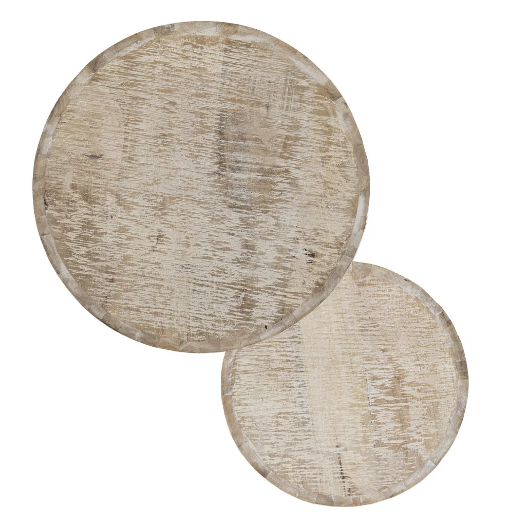 Set Of Two 21" White Solid Wood And Iron Round Nested Tables By Homeroots - Image 5