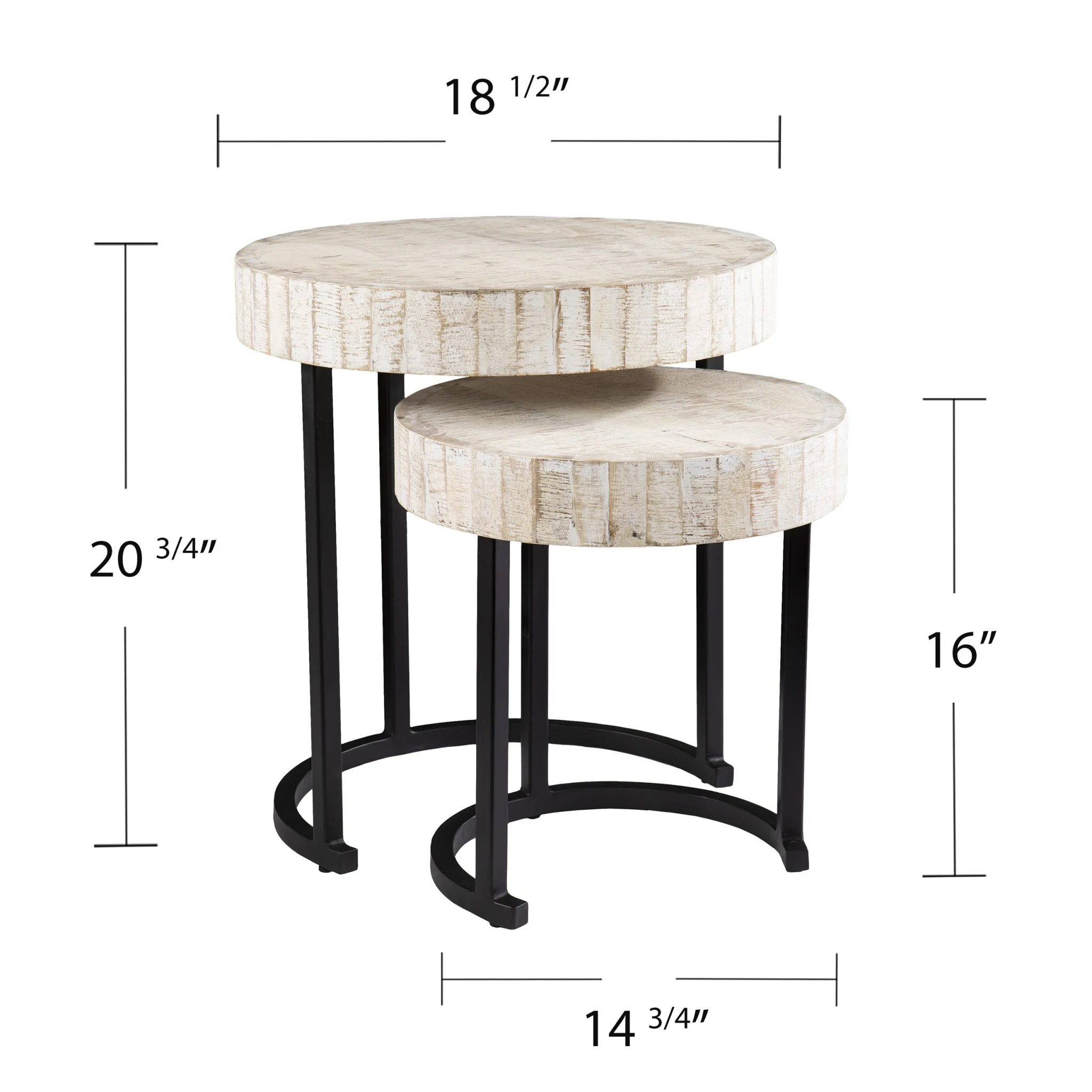 Set Of Two 21" White Solid Wood And Iron Round Nested Tables By Homeroots - Image 6