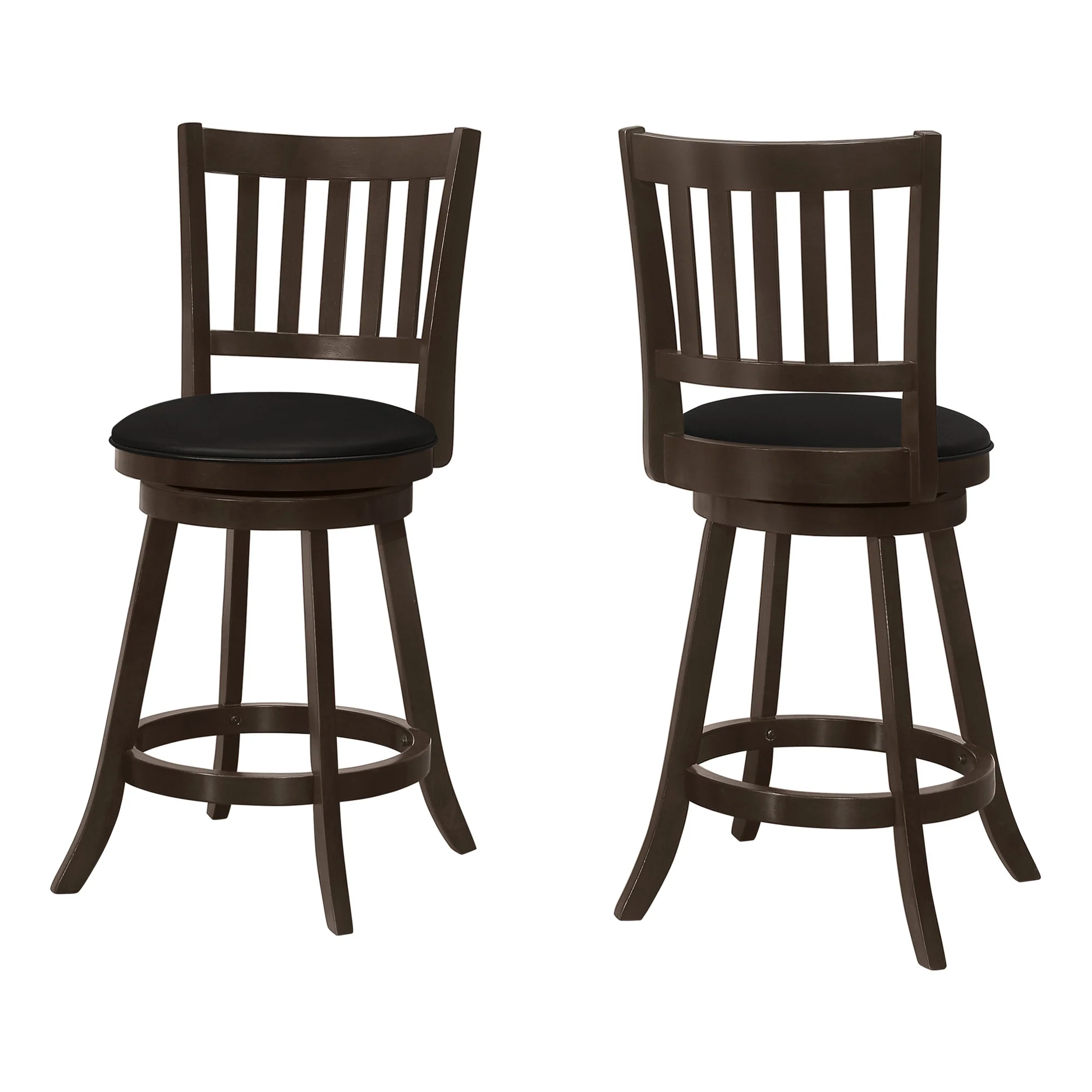 Set Of Two 23" Black And Espresso Faux Leather And Solid Wood Swivel Counter Height Bar Chairs With Footrest By Homeroots - Image 2