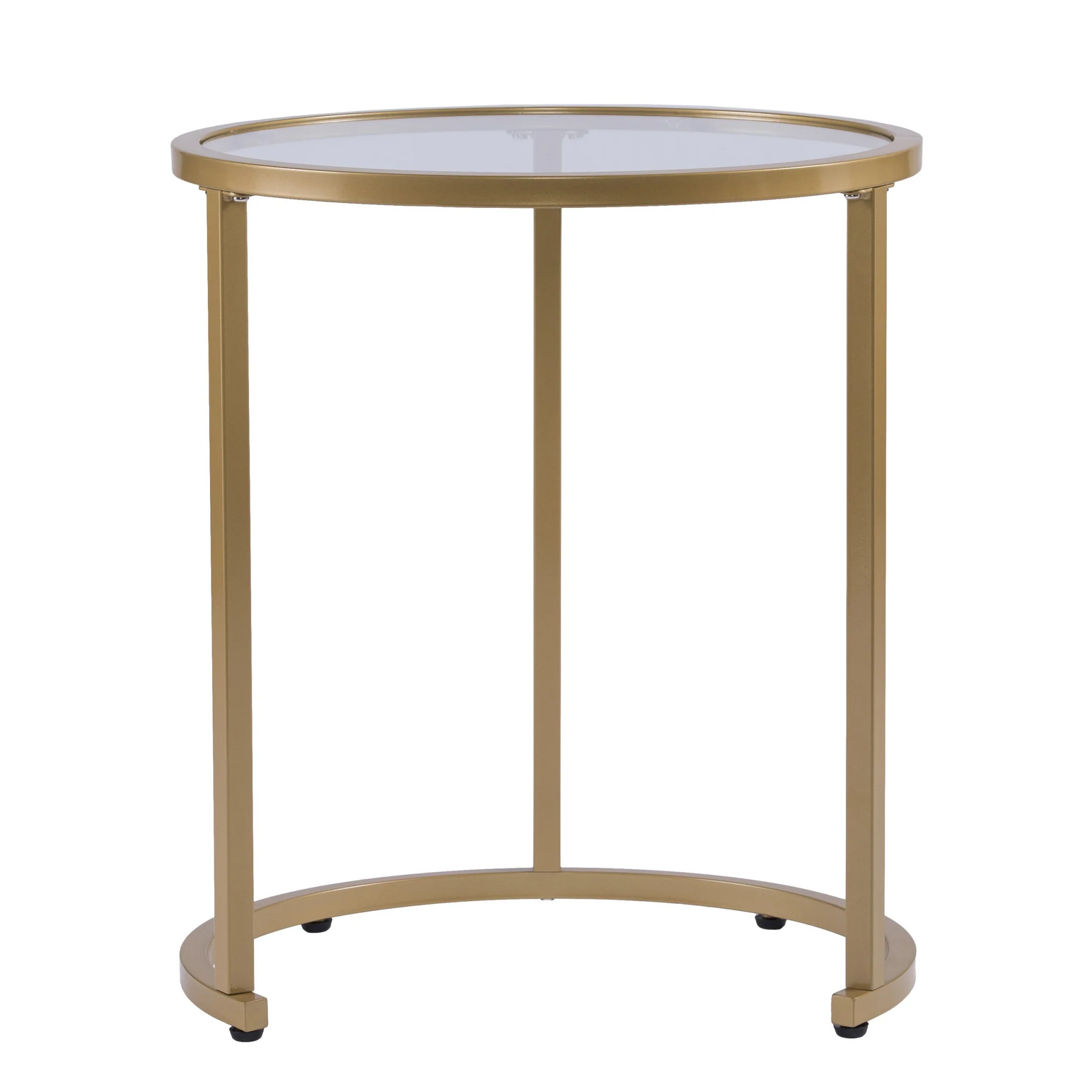 Set Of Two 23" Gold Glass And Steel Round Nested Tables By Homeroots - Image 3