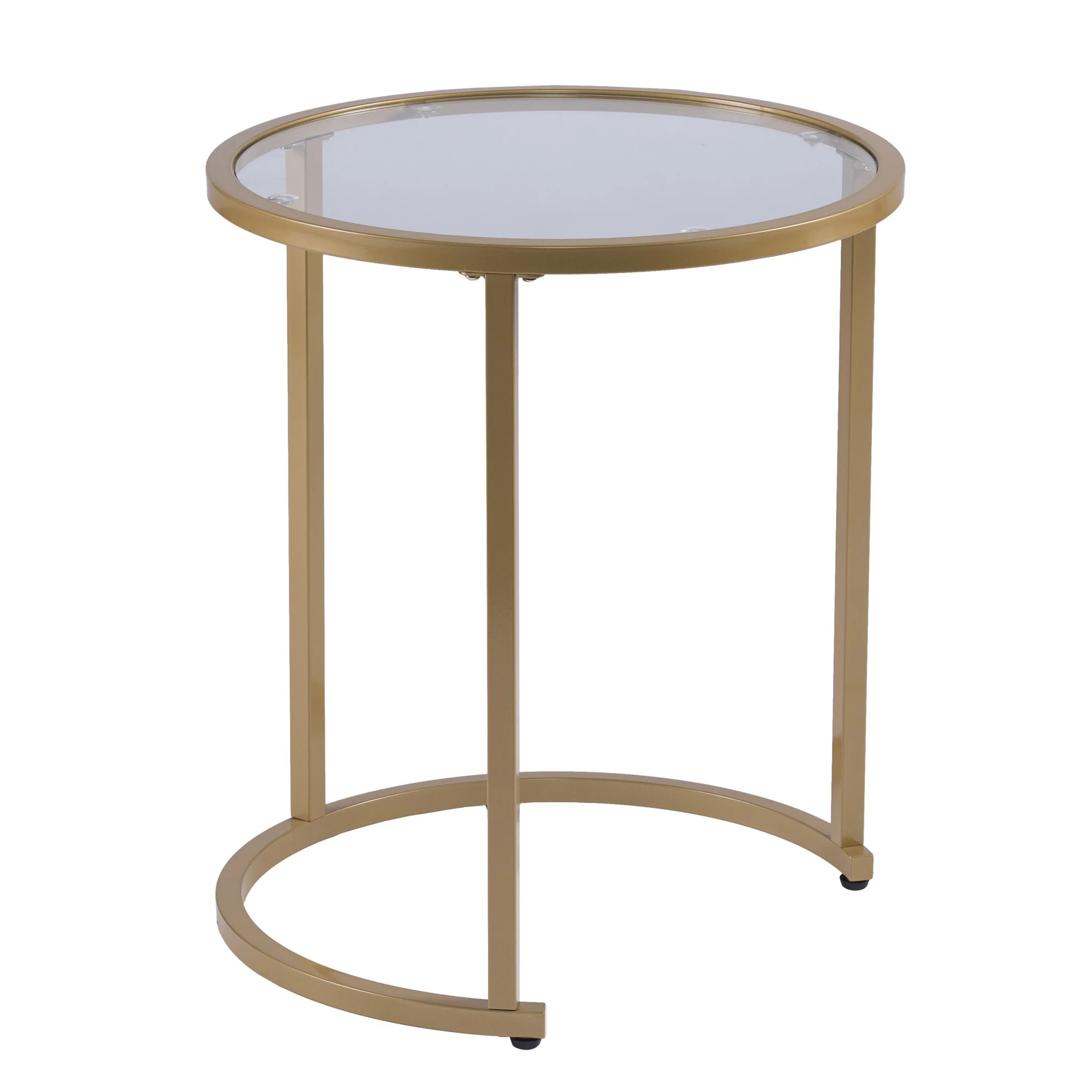 Set Of Two 23" Gold Glass And Steel Round Nested Tables By Homeroots - Image 4