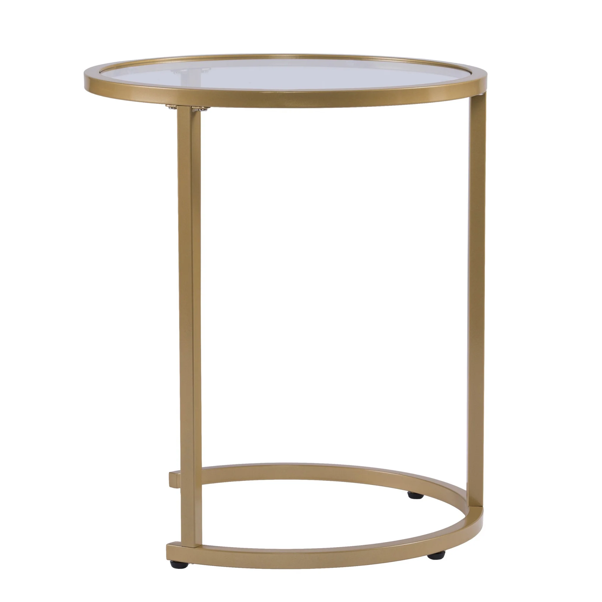 Set Of Two 23" Gold Glass And Steel Round Nested Tables By Homeroots - Image 5