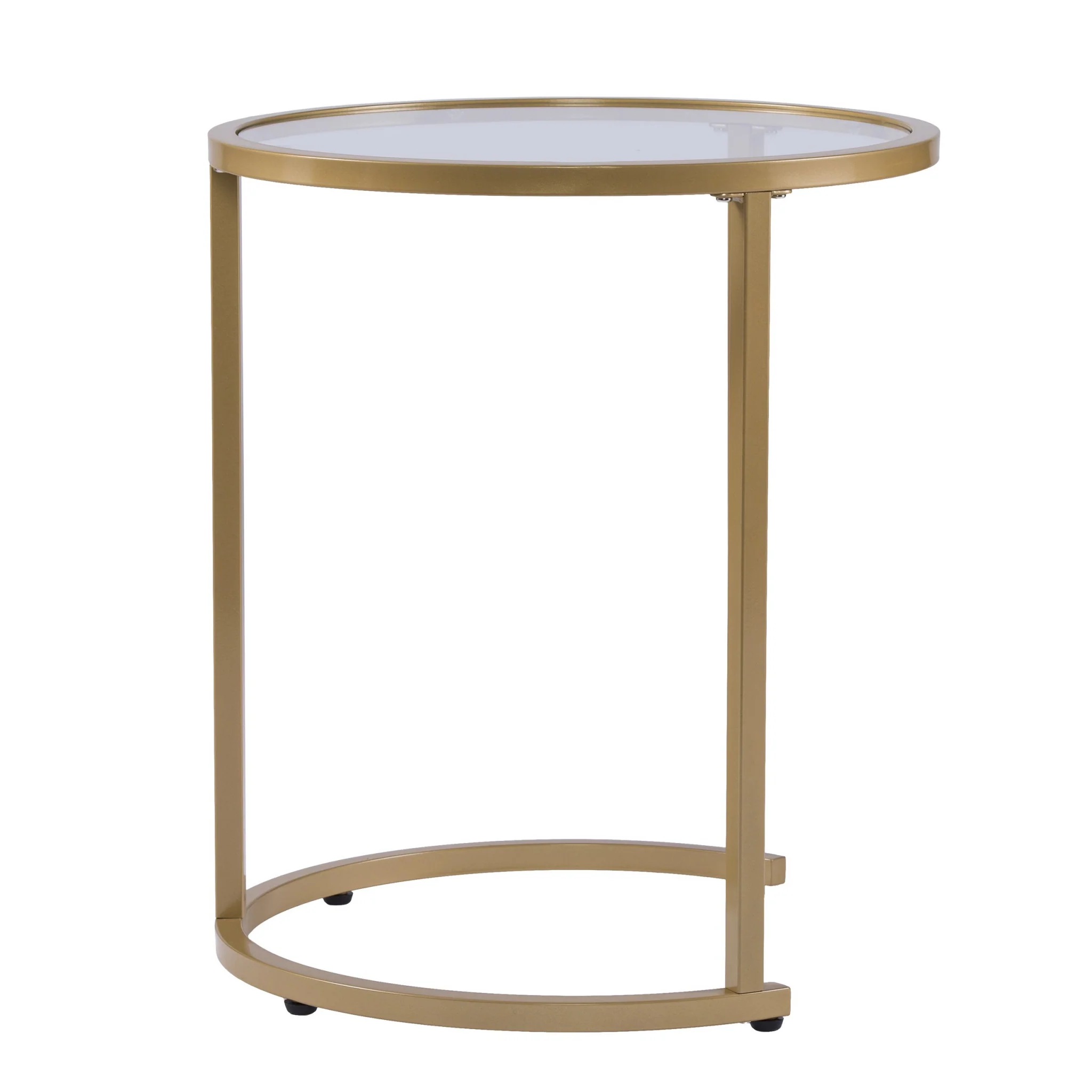 Set Of Two 23" Gold Glass And Steel Round Nested Tables By Homeroots - Image 6