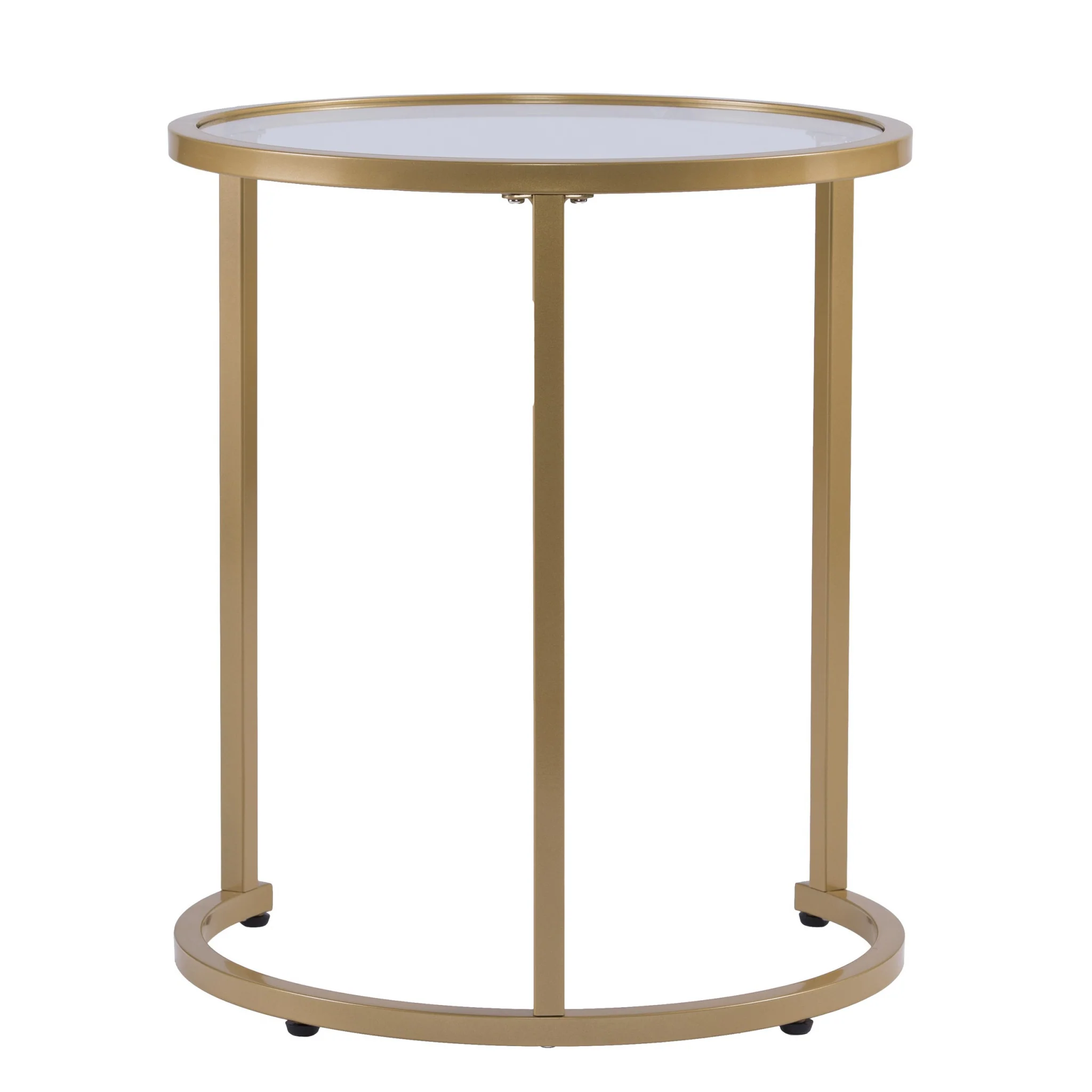 Set Of Two 23" Gold Glass And Steel Round Nested Tables By Homeroots - Image 7