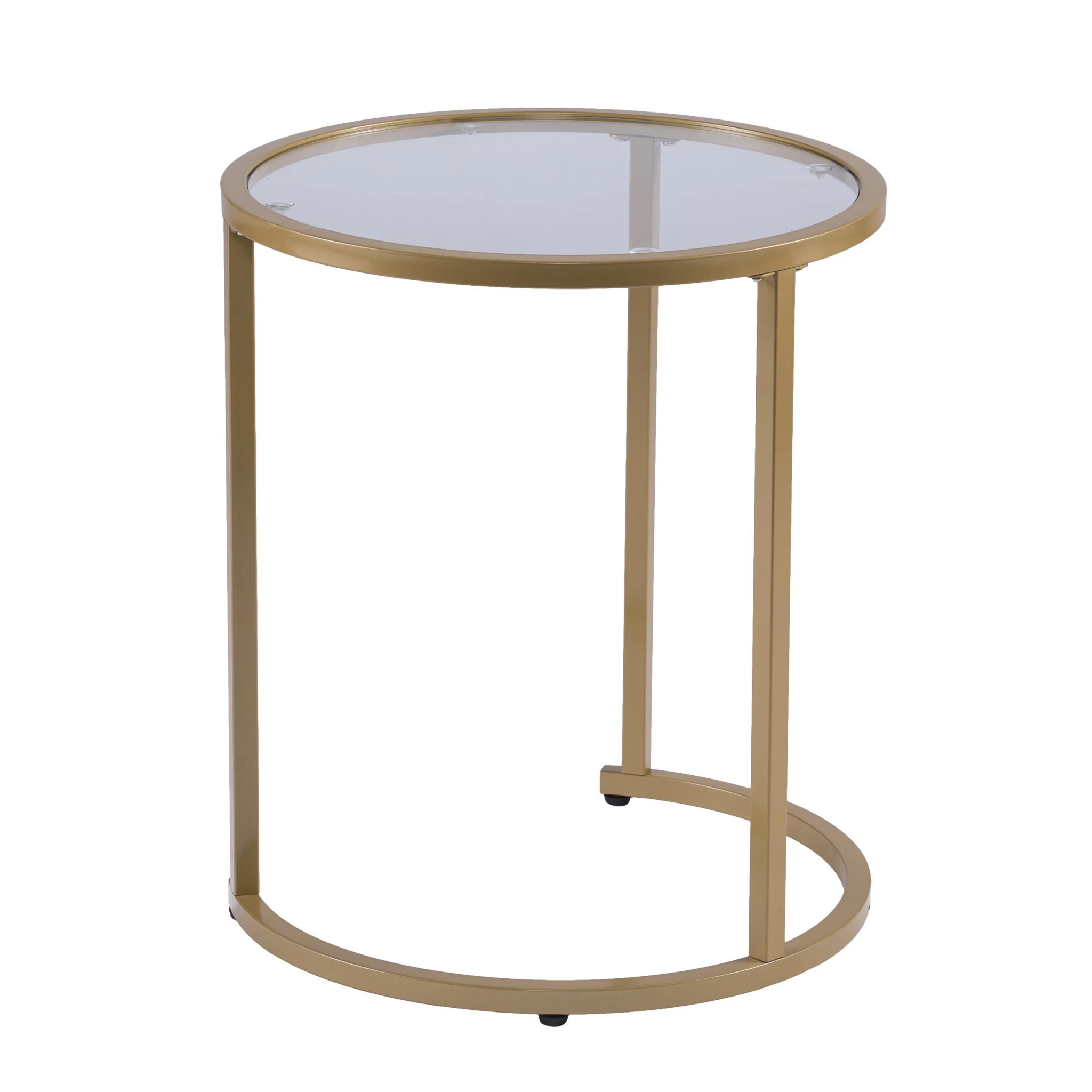 Set Of Two 23" Gold Glass And Steel Round Nested Tables By Homeroots - Image 8