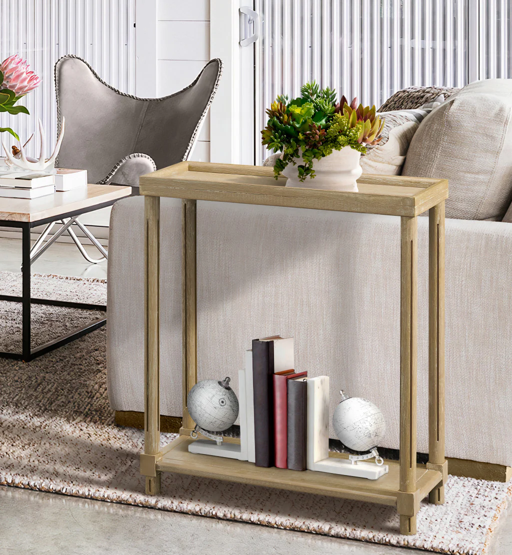 Set Of Two 24" Narrow Distressed Oak Wood End Tables With Shelf By Homeroots - Image 8