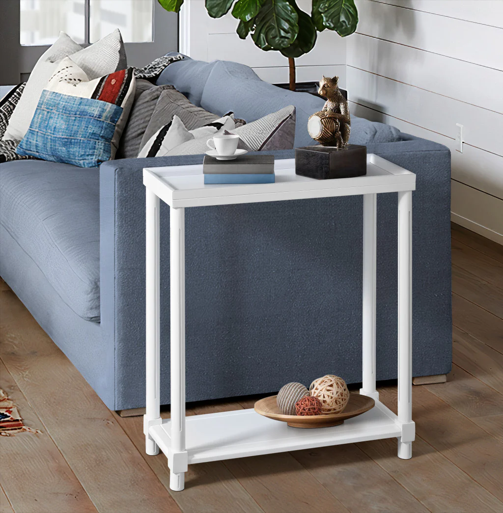 Set Of Two 24" White Narrow Wood End Tables With Shelf By Homeroots - Image 8