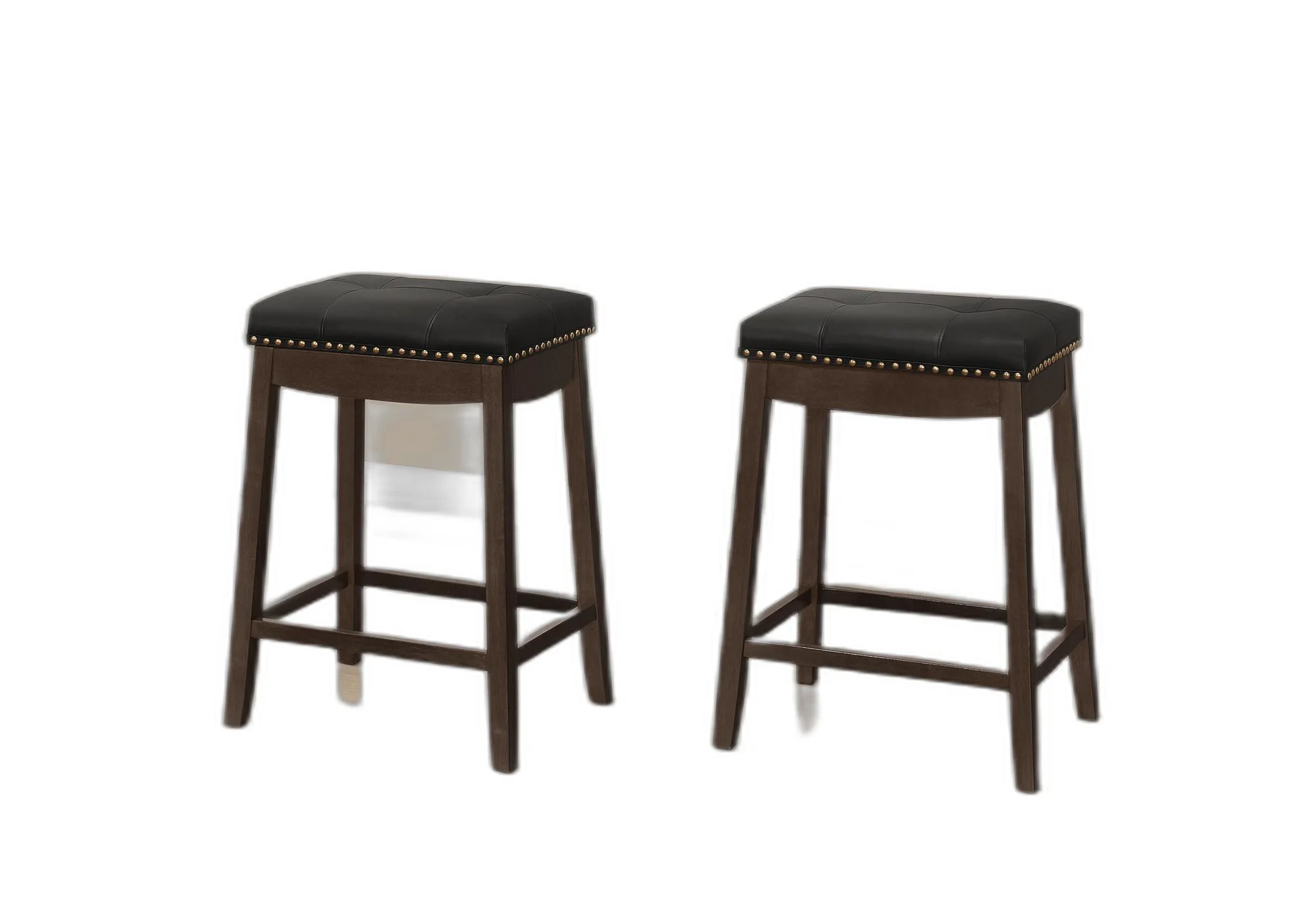 Set Of Two 25" Black And Espresso Faux Leather And Solid Wood Backless Counter Height Bar Chairs With Footrest By Homeroots - Image 2