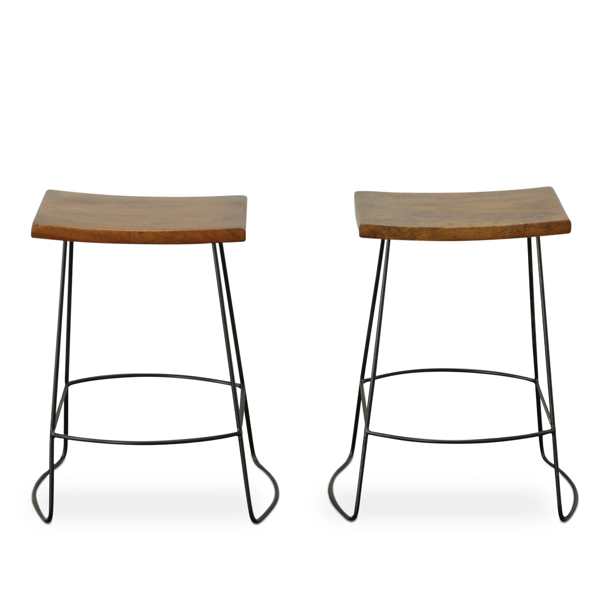 Set Of Two 25" Chestnut And Black Steel Backless Counter Height Bar Chairs With Footrest By Homeroots - Image 6