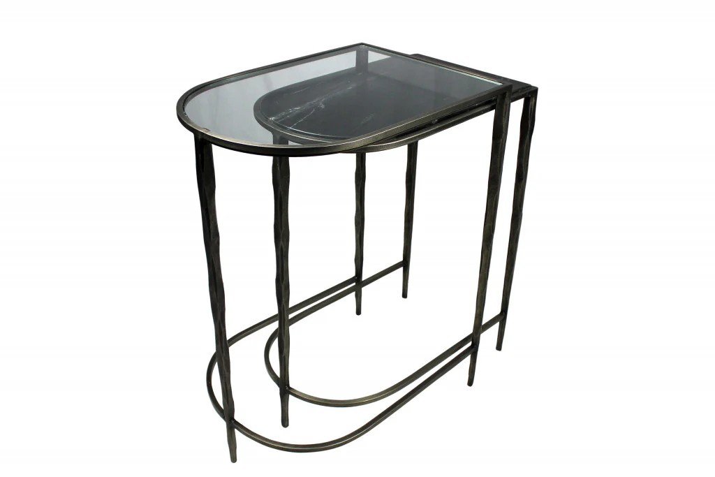 Set of Two 25" Clear and Gold Glass Free Form Frame Console Table By Homeroots - Image 2